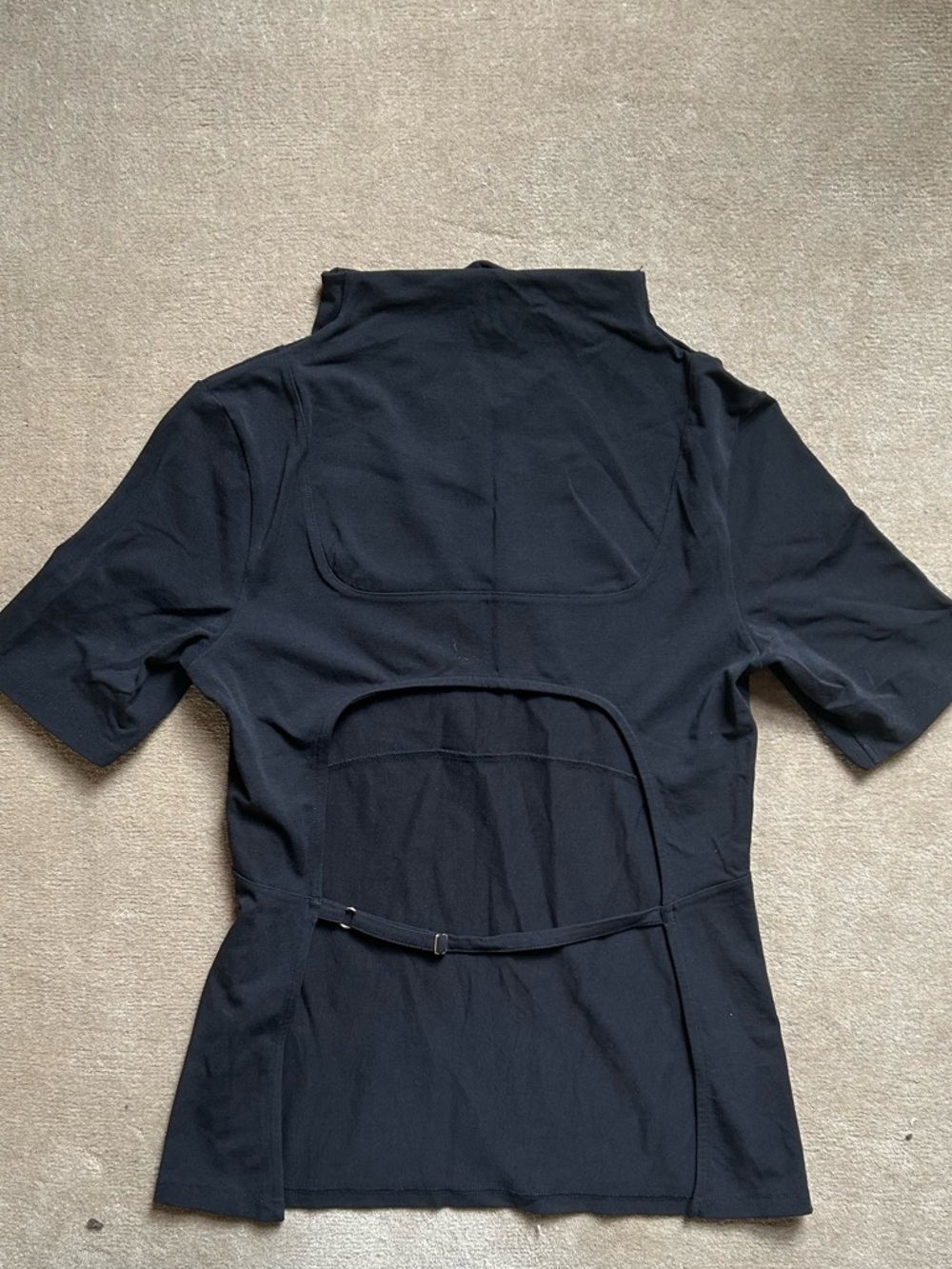 Black Short Sleeve Cutout Top with Belt Detail